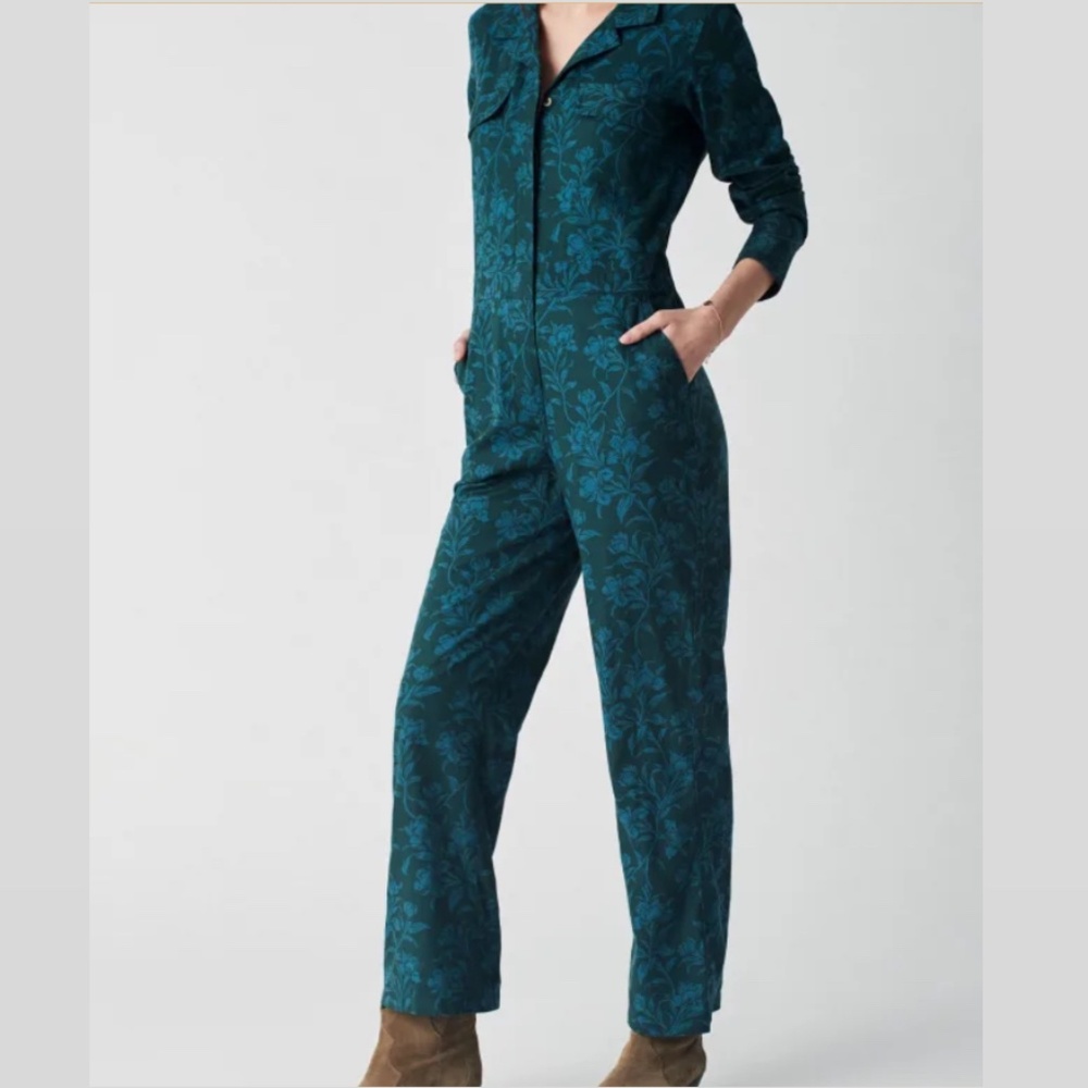 Faherty Green Floral Coverall Jumpsuit